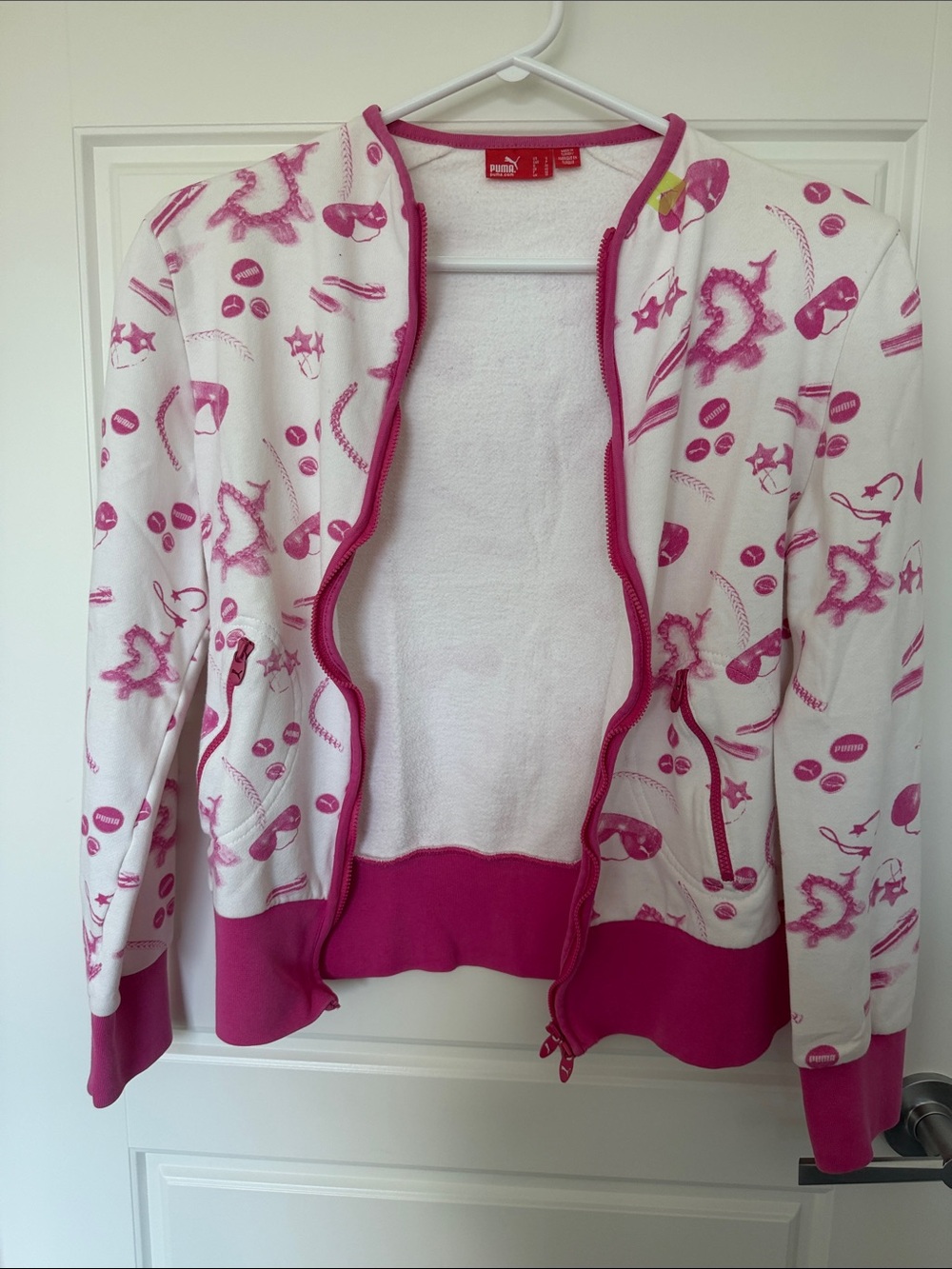 Puma White Jacket with Hot Pink Graphic Trim